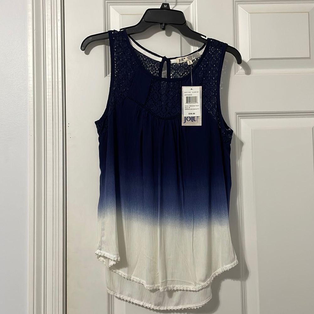 Blue and white ombré tank with lace accents